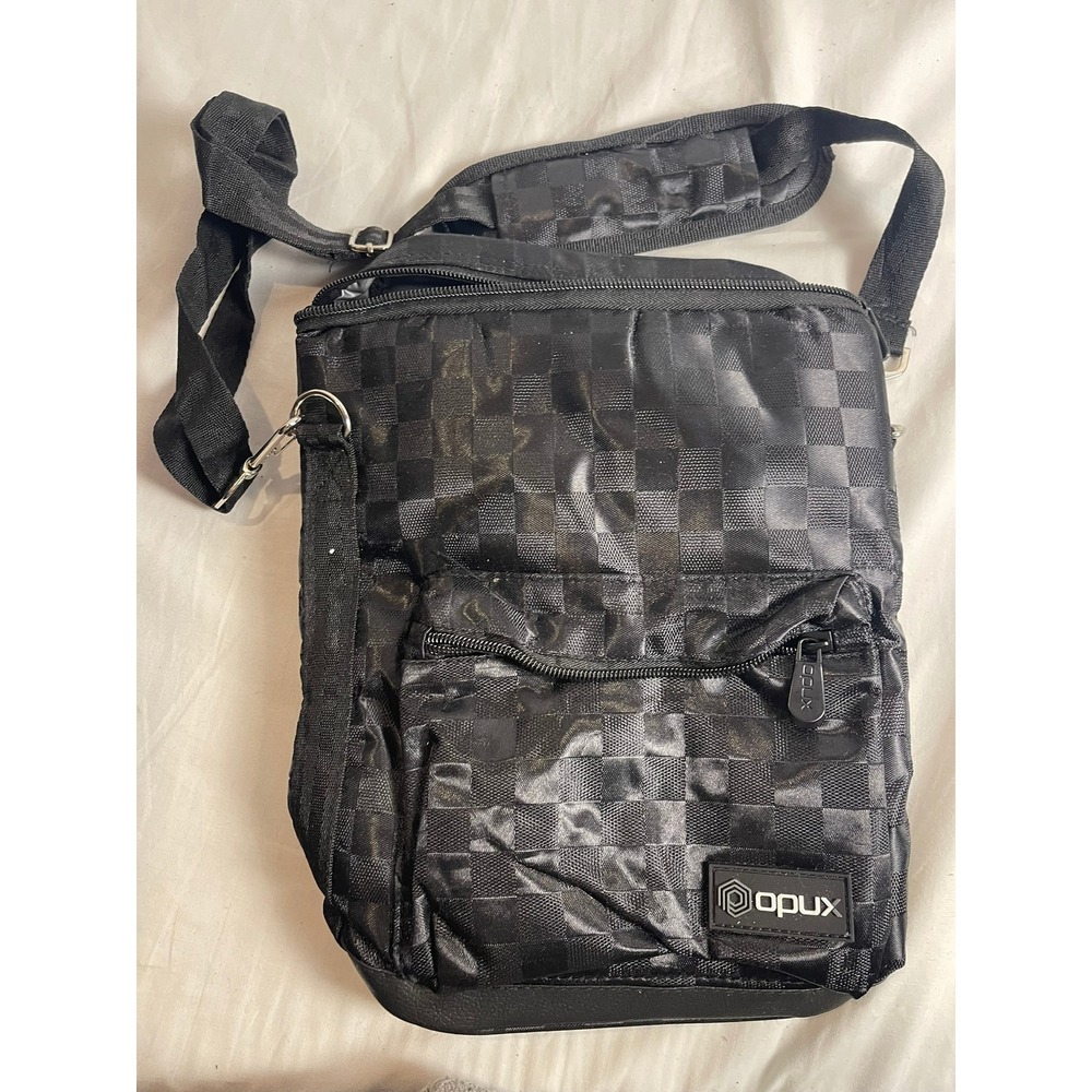 Opux Insulated Lunch Bag Black‎ Checkered Crossbody Thermal Messenger Bag